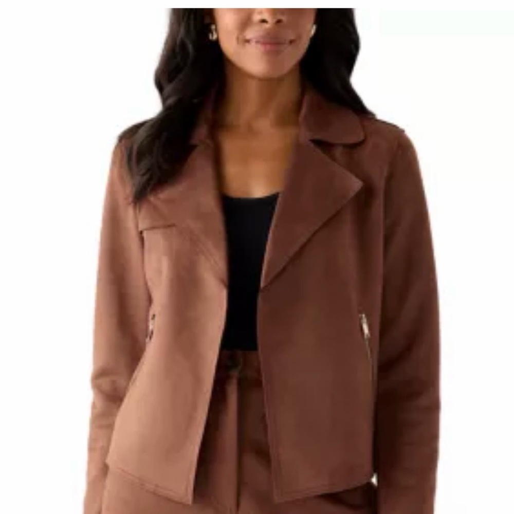 Philosophy faux suede brown open moto jacket